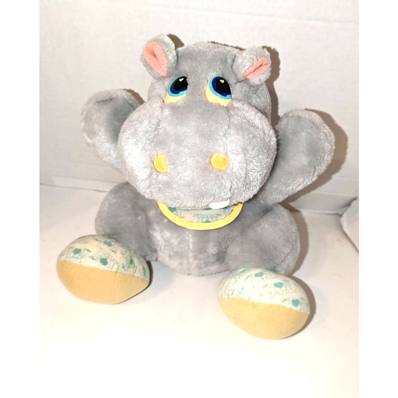 Vintage 1983 Tonka Zoo Babies 12" Grey Hippo Plush Toy Bib Hippopotamus - Picture 1 of 8